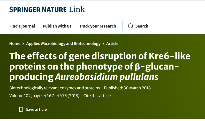 หน้าบทความวิจัยใน Springer Nature เกี่ยวกับโปรตีน Kre6-like ของ Aureobasidium pullulans
